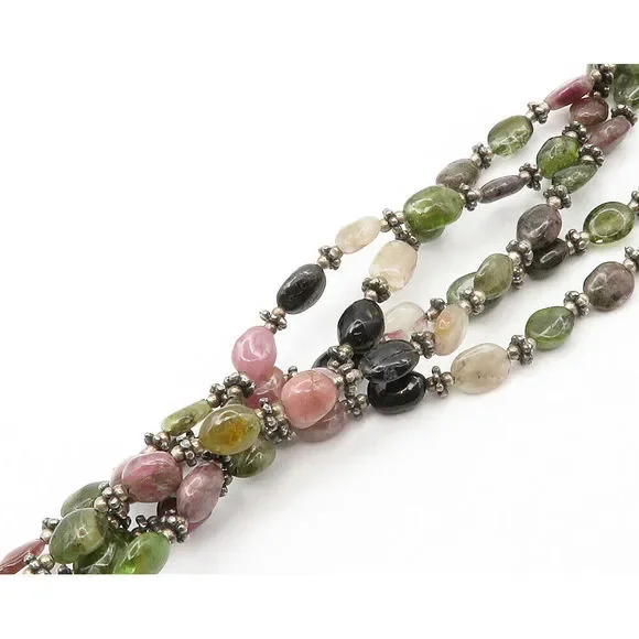 925 Silver Vintage Black Onyx Quartz & Amethyst Beaded Chain Necklace NE2262